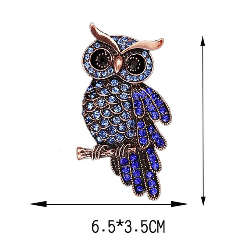 [Australia] - Blue Rhinestone Owl Brooch Vintage Big Eyes Owl Animal Unisex Boutonniere Pins Wedding Party Accessories 