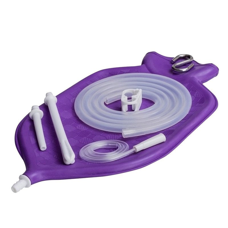 [Australia] - HealthAndYoga Superior Enema Bag Kit - 2 Quart Fountain Open top – Silicone Hose and Fittings - Purple 