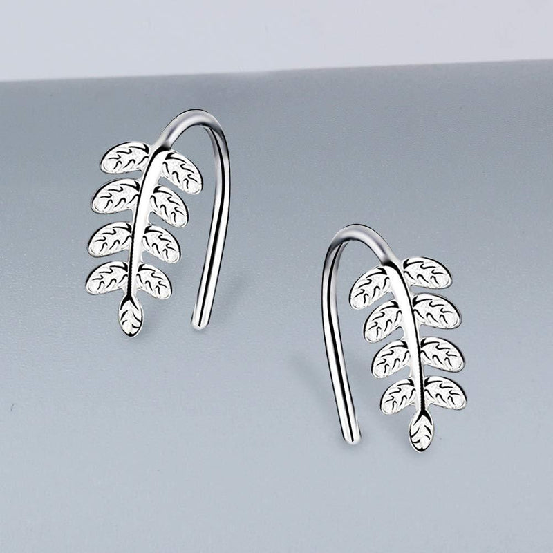 [Australia] - Yaneno Fashion Jewellery Classic Cute 925 Sterling Silver Leaf Clip Earrings Ear Hook Dangle Drop Simple Elegant Earrings for Women White 