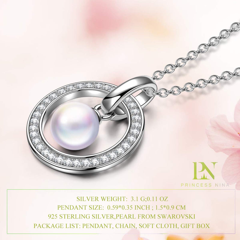 [Australia] - PN PRINCESS NINA ️Guardian of Love Mothers Day Jewelry Gifts for Mom 925 Sterling Silver AAA Cubic Zirconia Pearl Pendant Necklace, 17.5"+2" Extender, Best Gift for Her Gift for Women 