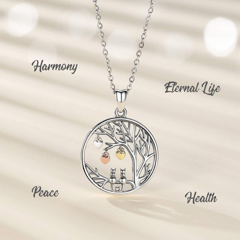 [Australia] - LOOVE Tree of Life Necklace Sterling Silver Family Tree Choker Heart Pendant Dainty Jewelry with 18 Inches Chain, Memorial Gifts for Women Girls Couples Mom WIfe Baby Child 