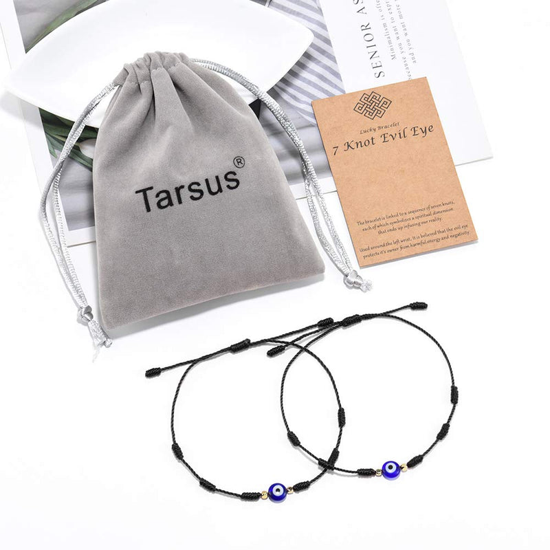 [Australia] - Tarsus Evil Eye 7 Knot Lucky Bracelets Adjustable Red String Amulet for Women Men Little Boys & Girls Black 2pcs 