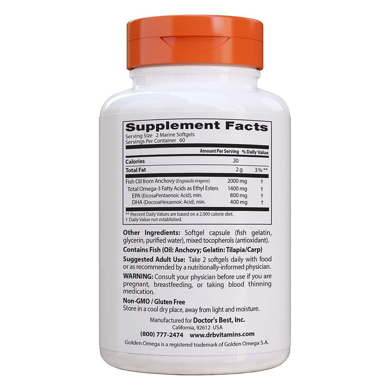 [Australia] - Doctor's Best Purified & Clear Omega 3Fish Oil, No Reflux, Supports Heart, Eyes, Brain & Joint Health, 120 Count (Pack of 1) 