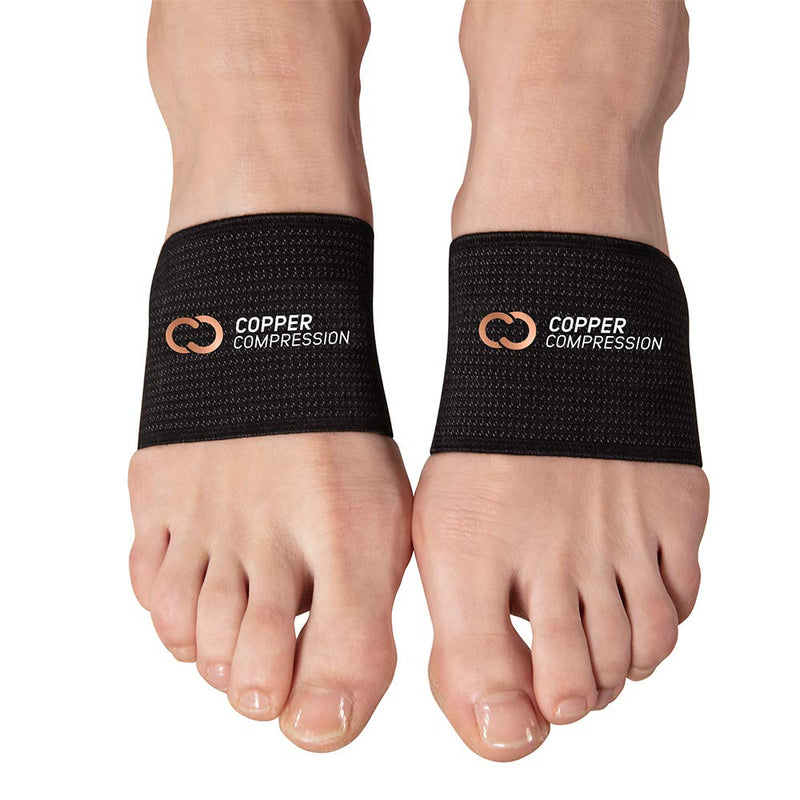 [Australia] - Copper Compression Copper Arch Support - 2 Plantar Fasciitis Braces/Sleeves. Guaranteed Highest Copper Content. Foot Care, Heel Spurs, Feet Pain, Flat Arches (1 Pair Black - One Size Fits All) 