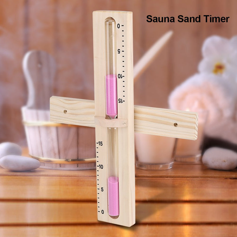 [Australia] - Sauna Hourglass Sand Timer, 15 Minutes Wooden Wall-Mounted Rotating Sand Timer Hourglass Room Glass Clock with Pink Sands 