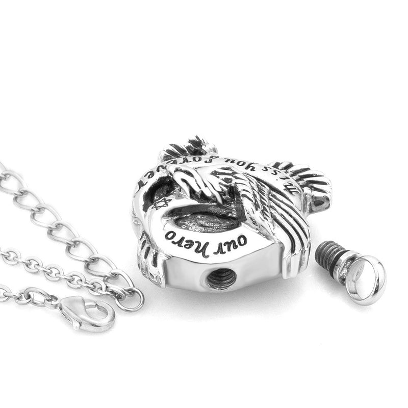 [Australia] - Sug Jasmin Angel Wings Cremation Necklace for Ashes Our Hero Miss You Forever Memorial Jewelry Pendant with Fill Kit 