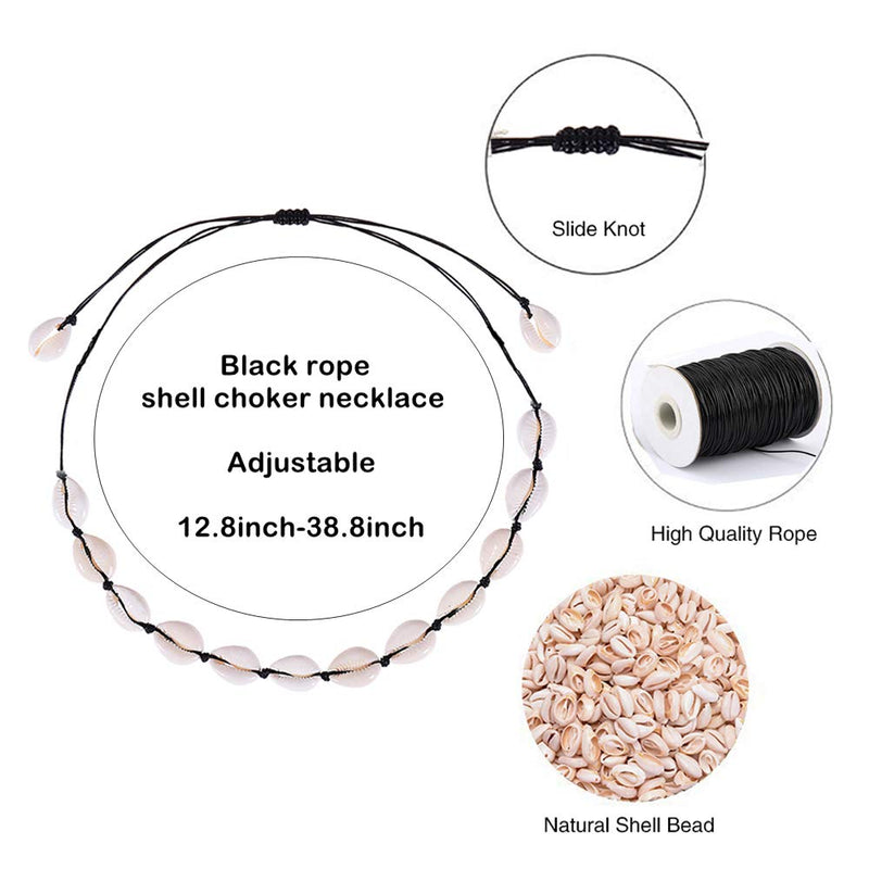 [Australia] - Canboer Natural Shell Choker Necklace Bead Pearl Adjustable Conch Handmade Hawaii Beach Seashell Necklace Jewelry for Women Girls C: Black Rope 
