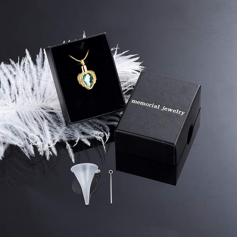 [Australia] - memorial jewelry Gold Angel Wings Glass Heart Urn Pet/Human Cremation Pendant Necklace Jewelry for Ashes Blue 