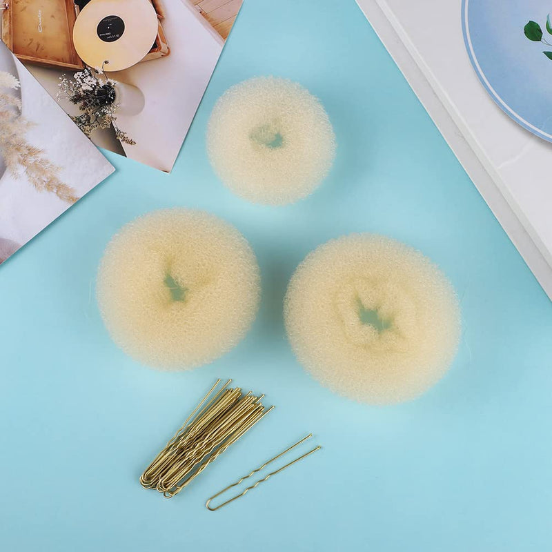 [Australia] - 6 Pcs Hair Donut Hair Doughnut Bun Doughnut Blonde Donut Bun Rings Bun Maker Set with 20 Pcs U-Shaped Hair Pins for Girls Kids and Women Bronze 