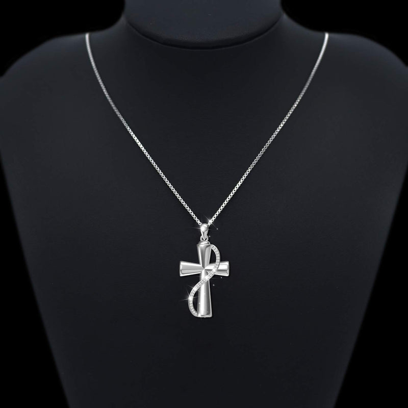 [Australia] - Freeco 925 Sterling Silver Cremation Memorial Jewelry Urn Necklace for Ashes for Women with Fill Kit(Cross Urn Necklace) 
