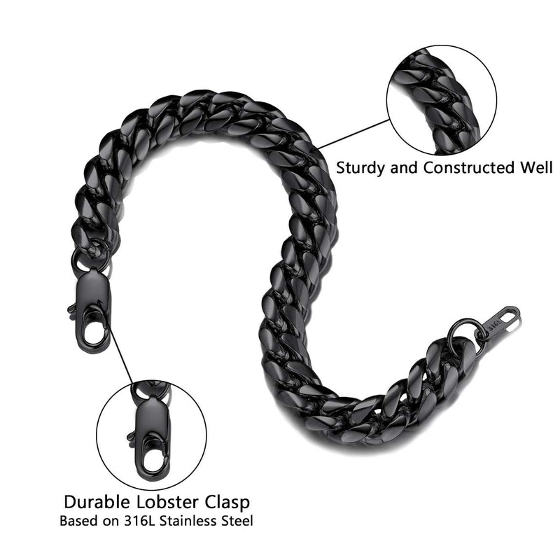 [Australia] - ChainsPro Durable Cuban Link Bracelet for Mens Boys, 6/10/14 mm, 19-21CM Length, 18K Gold Plated/316L Stainless Steel/Black-with Gift Box 7.48 Inches 10mm-black 