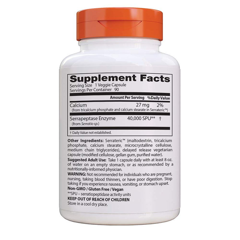 [Australia] - Doctor's Best Serrapeptase, Non-GMO, Vegan, Gluten Free, Supports Healthy Sinuses, 40,000 SPU, 90 Count (Pack of 1) 