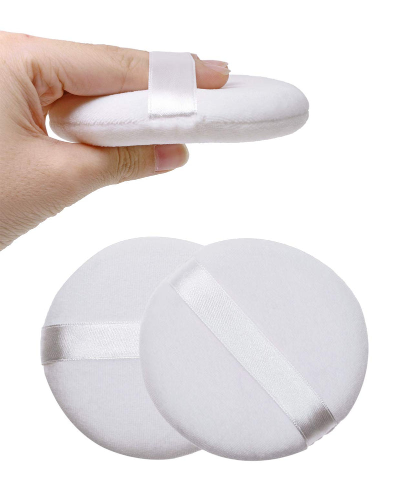 [Australia] - Shapenty 4PCS Soft Large Round Loose Powder Puff Pad Washable Velour Smooth Bath Body Powder Puff With Ribbon Band Handle for Women Men Face Neck Makeup (4Inch, White) 4 Inch 