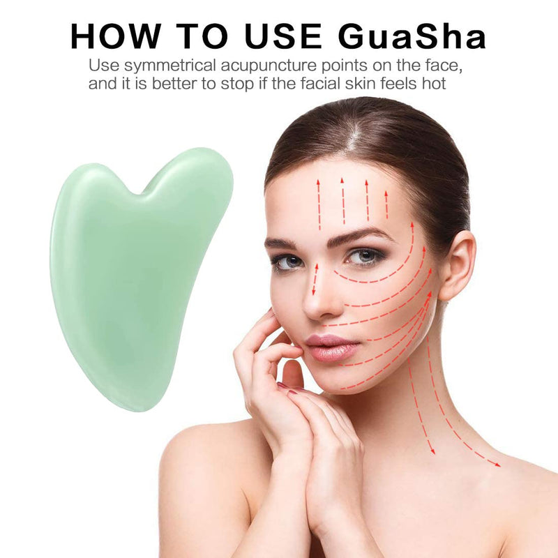 [Australia] - Gua Sha Tool, Jade Stone Guasha Massage Tool for Scraping Facial and SPA, Gua Sha Stone Facial Gua Sha Tools Gua Sha Scraper for Slimmer Face and Contouring Green (Green) 