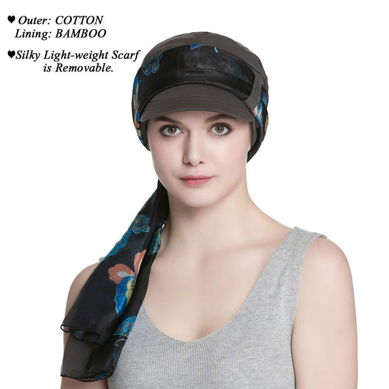 [Australia] - Alnorm Breathable Bamboo Fiber Lined Newsboy Hat and Scarf Set for Women Gray Butterflies 