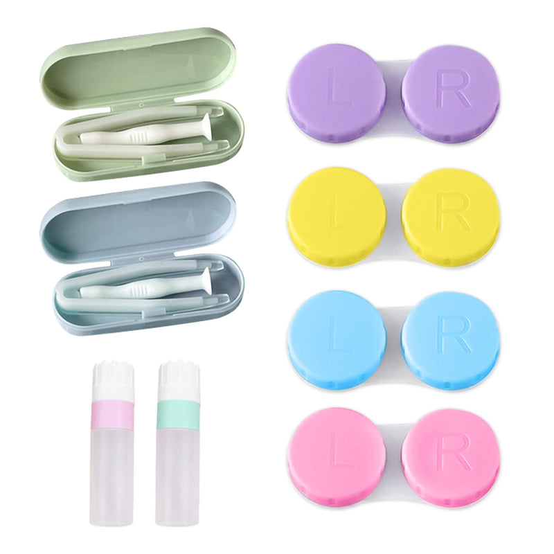 [Australia] - BEIIEB 6 Pcs Contact Lens Case with 2 Kit Tweezers and Mounting Stick; 2 Empty Bottles with Contact Lens Container L&R Marked for Home, Travel, blue, Fashion 