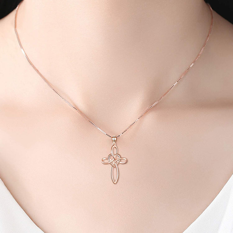 [Australia] - YFN Celtic Knot Cross Necklace Sterling Silver Infinity Love Heart Pendant Necklace Rose Gold Celtic Cross Necklace 