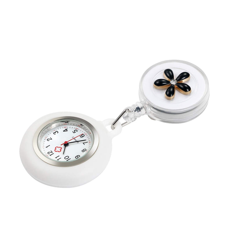 [Australia] - AVANER Retractable Nurse Watches Clip-on Hanging Fob Watches Cute Flower Pattern Lapel Watches for Nurses Doctors with Silicone Cover style1-a 