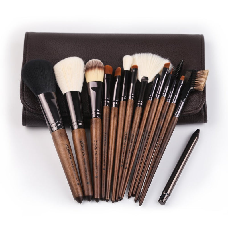 [Australia] - ZOREYA Makeup Brush Sets ,15pcs Unique Walnut Makeup Brushes with Nobility,Professional Premium Synthetic Foundation Powder Concealers Eye Shadows Makeup brushes Set with Perfect Vegan Leather Bag A-Walnut 