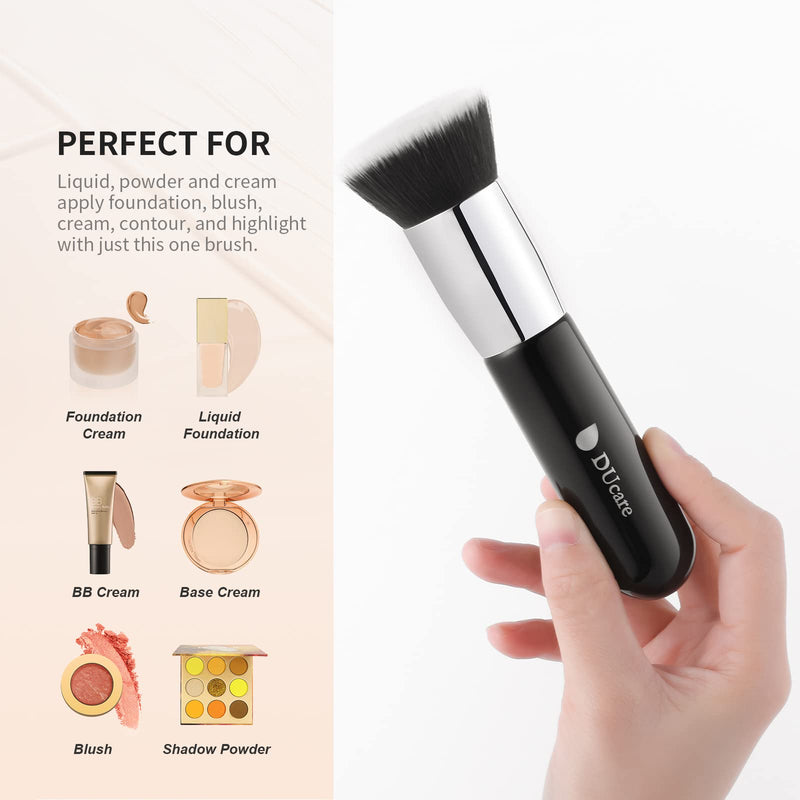 [Australia] - DUcare Foundation Kabuki Brush- Flat Top Big Makeup Brushes Perfect For Liquid Blending Tanning Cream or Flawless Powder Cosmetics - Buffing, Stippling, Concealer, Fake Tan Body Lotion(Black) Black Foundation Brush 