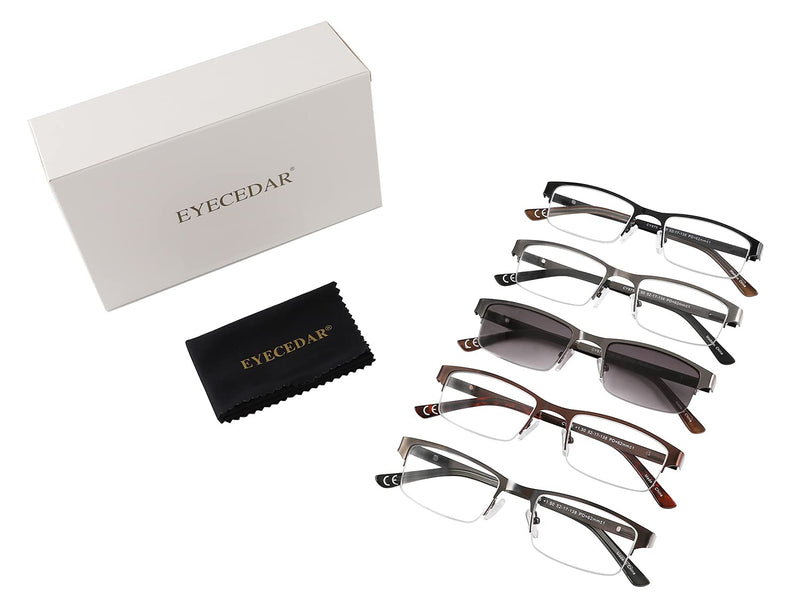 [Australia] - Eyecedar Metal Half-Frame Reading Glasses Men 5-Pack Spring Hinges Stainless Steel Material Includes Sun Readers 2.00 5 Pairs Mix 2.0 x 