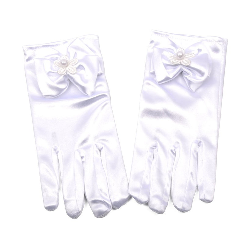 [Australia] - Lusiyu Girl Solid Child Size Wrist Length Formal Glove with Bow White 