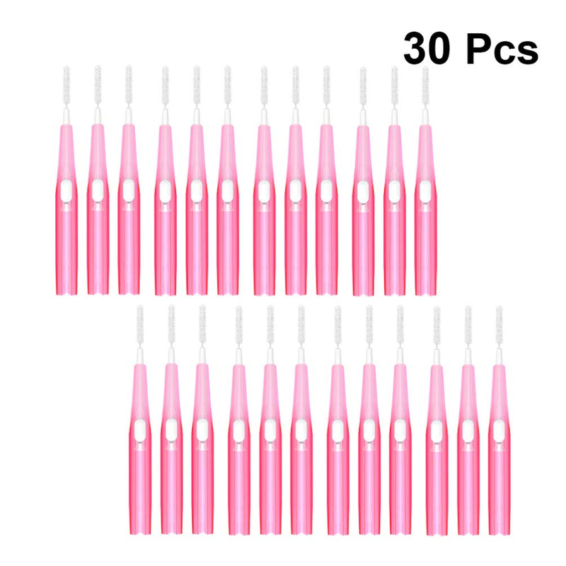[Australia] - HEALLILY 30Pcs Interdental Brush Tooth Cleaner Toothpick Flossing Head Between Teeth Brush Interdental Brush Dental Flosser Tooth Cleaning Tool Pink 