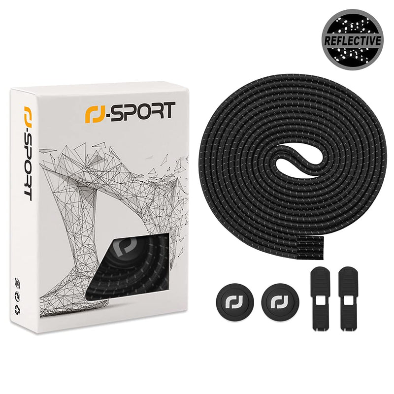 [Australia] - RJ-Sport Elastic Shoelaces with Speed Lacing System for Unique Comfort Fit and Strong Hold Number 002 - Reflective Black. 