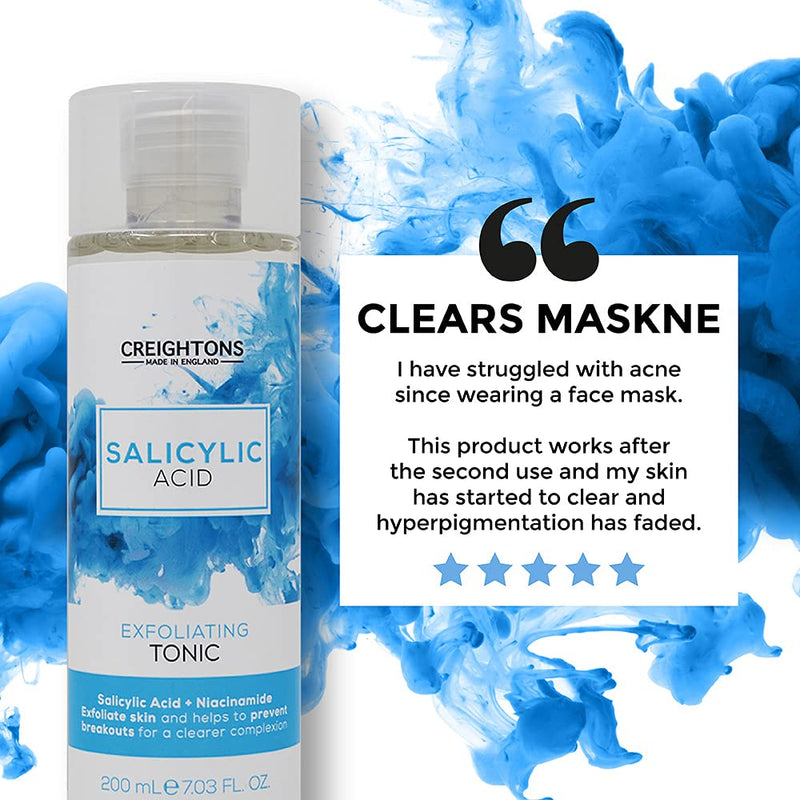 [Australia] - Creightons Salicylic Acid Exfoliating Tonic (200 ml) - Salicylic Acid (1%) & Niacinamide (1%), exfoliates skin and helps to prevent breakouts for a clearer complexion. Dermatologically tested 
