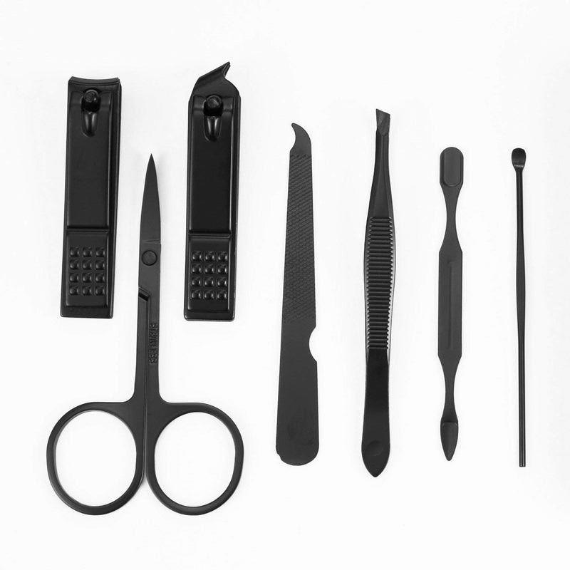 [Australia] - Jwxstore Manicure Set, Pedicure Kit, Nail Clippers, Professional Grooming Kit, Nail Tools with Luxurious Travel Case for Men and Women (7 In 1 Black) 7 In 1 Black 