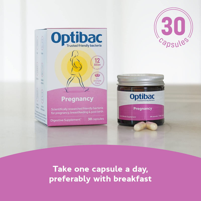 [Australia] - Optibac Probiotics Pregnancy - 12 Billion CFU & FOS Fibres, Vegan Probiotic Supplement for Pregnant & Breastfeeding Women, 30 Capsules 30 Count (Pack of 1) 