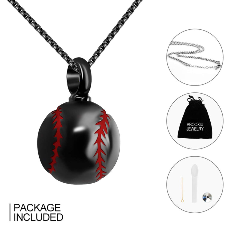 [Australia] - abooxiu Baseball Urn Necklace for Ash Stainless Steel Cremation Jewelry Memorial Pendant Keepsake Human Ashes Holder Women Men Black 