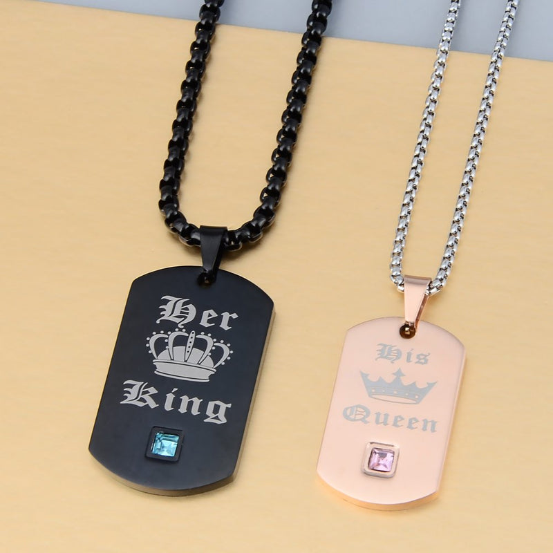 [Australia] - Wolentty King and Queen Couples Necklaces Stainless Steel Dog Tags Chain His & Hers Matching Jewelry Gifts for Boyfriend Rose Gold 