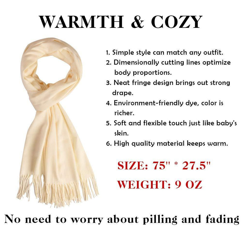 [Australia] - QBSM Womens Large Soft Wedding Evening Pashmina Shawls Wraps Scarfs for Christmas Gifts Light Beige 