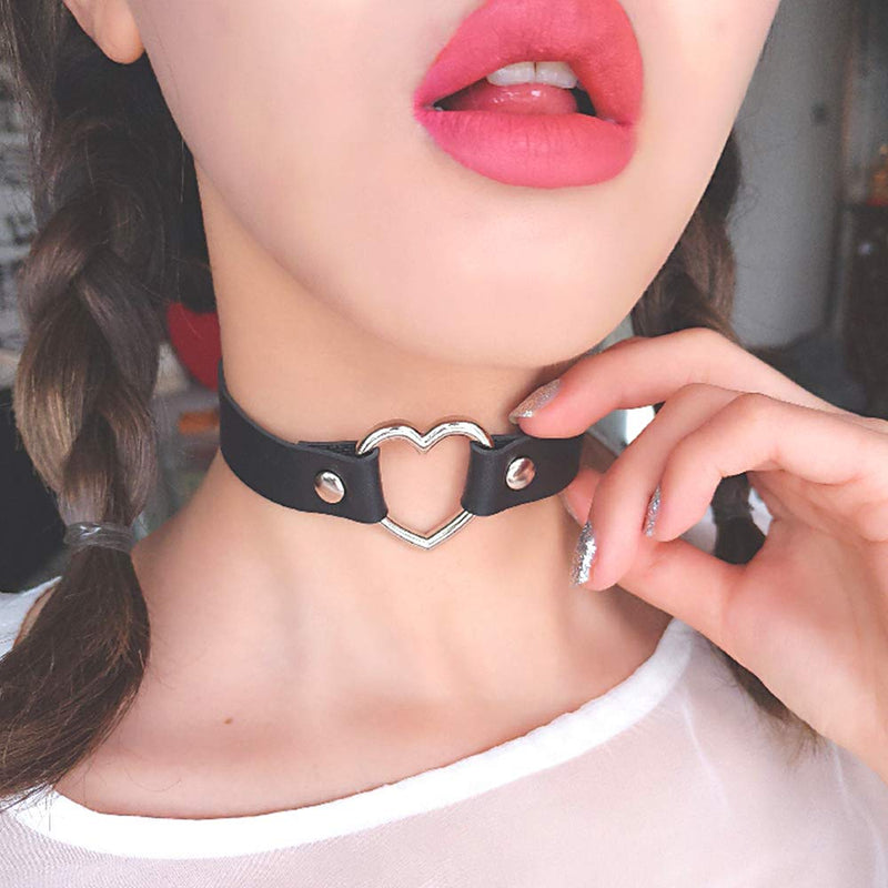 [Australia] - ETHOON Love Heart Adjustable Leather Choker Punk PU Necklace Goth Choker Soft Collar Chain for Women Girls P4-Heart-Black Pink Purple Red 