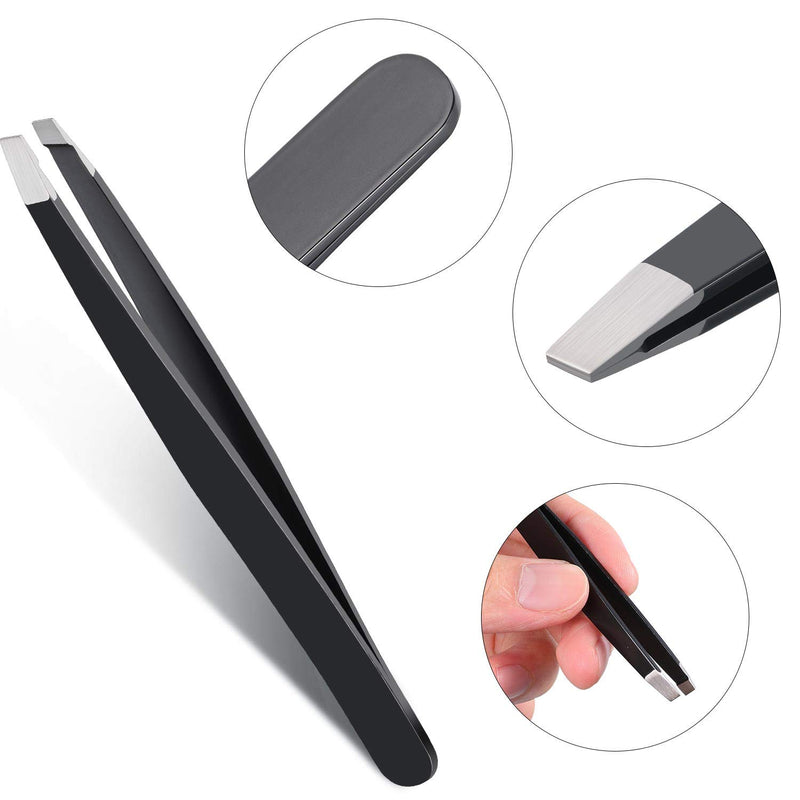 [Australia] - 12 Pieces Slant Tweezers Stainless Steel Slant Tip Tweezers Precision Facial Hair Tweezers Eyebrow Tweezers for Men and Women (Black) Black 