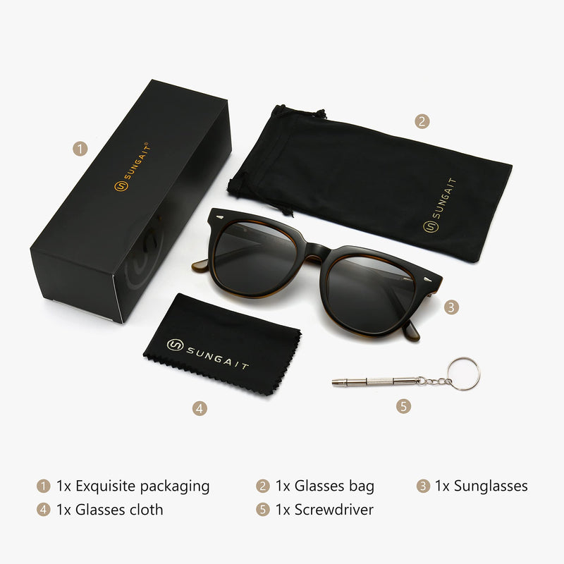 [Australia] - SUNGAIT Classic Retro Polarized Sunglasses for Women Trendy Sun Glasses UV400 Protection Black Amber Frame/Grey Lens 54 Millimeters 