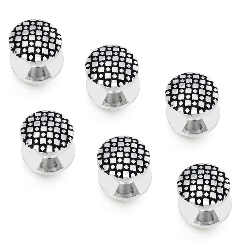 [Australia] - HAWSON Cufflinks and Studs for Men-Flower Pattern Men Fashion Tuxedo Shirt Silver Cufflinks and Studs Set for Regular Weeding Business Accessories 40166 