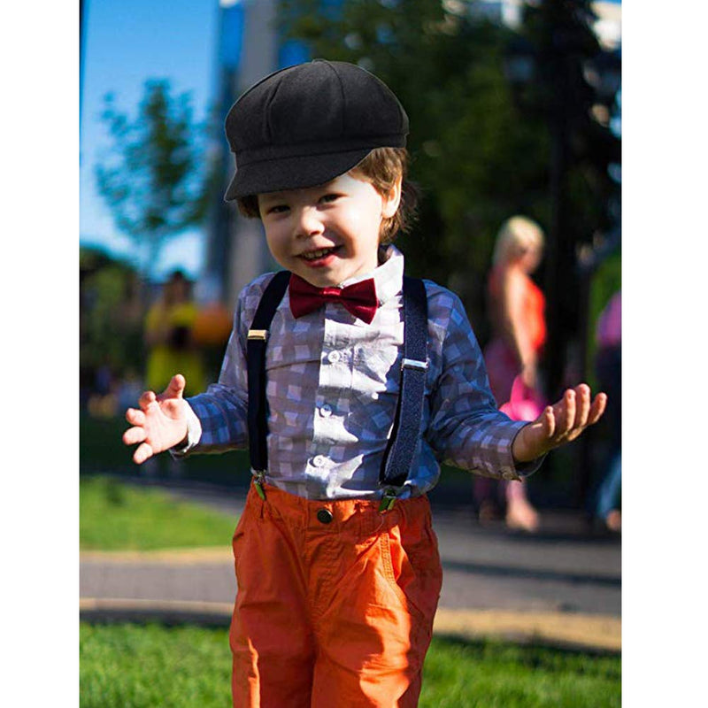 [Australia] - Kids Boys Suspenders and Bow Tie Set 1920s Great Gatsby Gangster Newsboy Hat Cap Costume Accessories 