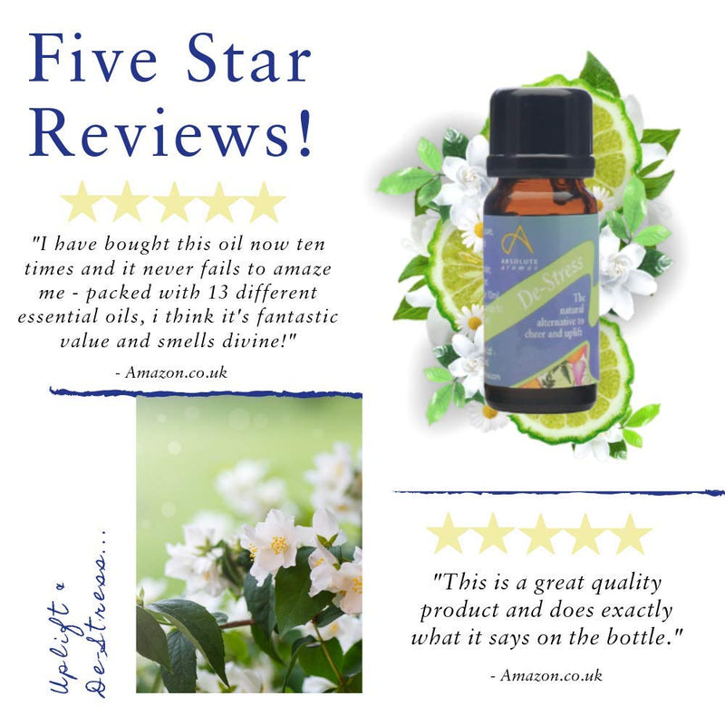 [Australia] - Absolute Aromas De-Stress Essential Oil Blend 10ml - 100% Pure Lavender, Jasmine, Frankincense and Ylang Ylang Essential Oils for Diffusers & Aromatherapy 