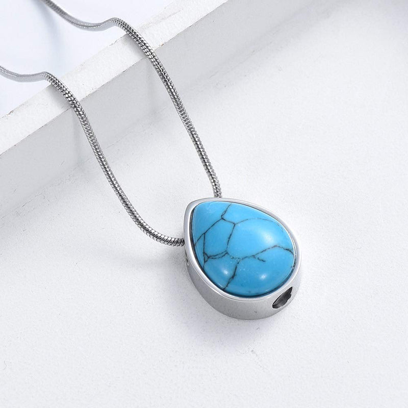 [Australia] - Turquoise Floating Teardrop Shape Urns Pendants Unisex Necklaces- Memorial Keepsake Cremation Jewelry Green 