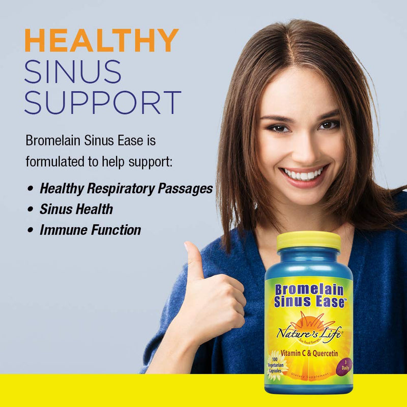 [Australia] - Nature's Life Bromelain Sinus Ease 1200mg | with Vitamin C & Quercetin | Sinus Health, Immune Function & Seasonal Support | 100 Vegetarian Capsules 