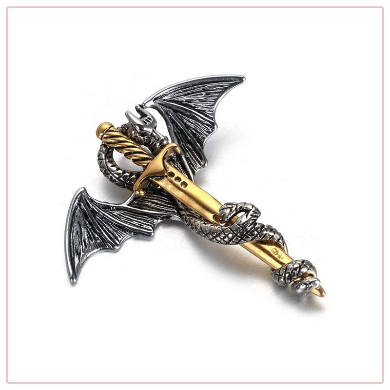 [Australia] - Nsitbbuery Hip Hop Stainless Steel Wings Dragon Tag Pendant 20" Plated 18K Gold Square Box Chain Necklace 