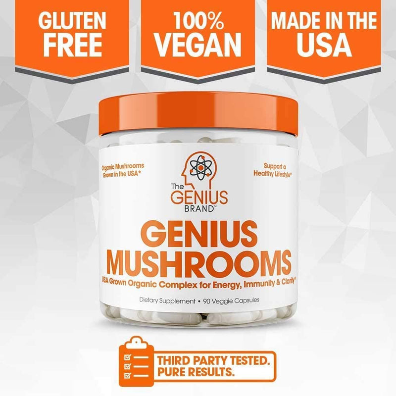 [Australia] - Genius Mushroom – Lions Mane, Cordyceps and Reishi – Immune System Booster & Nootropic Brain Supplement – Wellness Formula for Natural Energy, Memory & Liver Support, 90 Veggie Pills 