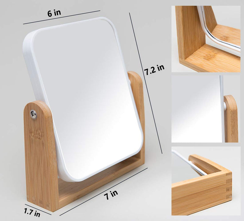 [Australia] - YEAKE Vanity Makeup Mirror with Natural Bamboo Stand,8 Inch 1X/3X Magnification Double Sided 360 Degree Swivel Magnifying Mirror,Portable Table Desk Countertop Mirror Bathroom Shaving Make Up Mirror 7.2"L x 6"W(rectangle) 