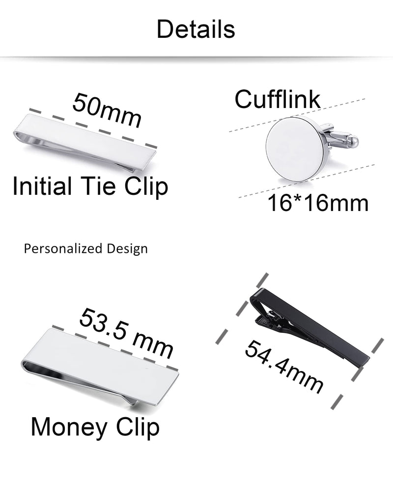 [Australia] - Tornito 7Pcs Cufflinks Tie Bar Button Shirt Studs Money Clip Personalized Initials Alphabet Engraved Letter A-Z for Men Business Wedding 