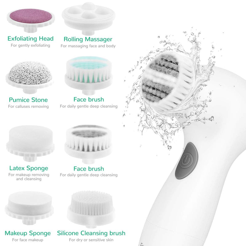 [Australia] - FRCOLOR 8 in 1 Electric Facial Cleaning Brush Skin Care Electric Beauty Device Spa Brush Skin Care Massage (White) 