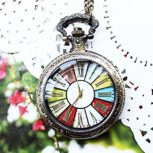 [Australia] - JewelryWe Retro Style Wheel Rome Pocket Watch Vintage Steampunk Pocket Watch Pendant Long Necklace 30" (Gift for Mom) 