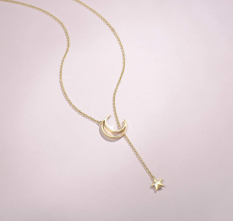 [Australia] - Agvana 14K Gold Plated Sterling Silver Dainty Moon Star Pendant Necklace Birthday Anniversary Jewelry Christmas Gifts for Women Girls Mom Grandma Wife Daughter Her Yourself with Jewelry Box, 16+2 Inch Gold Moon Star 