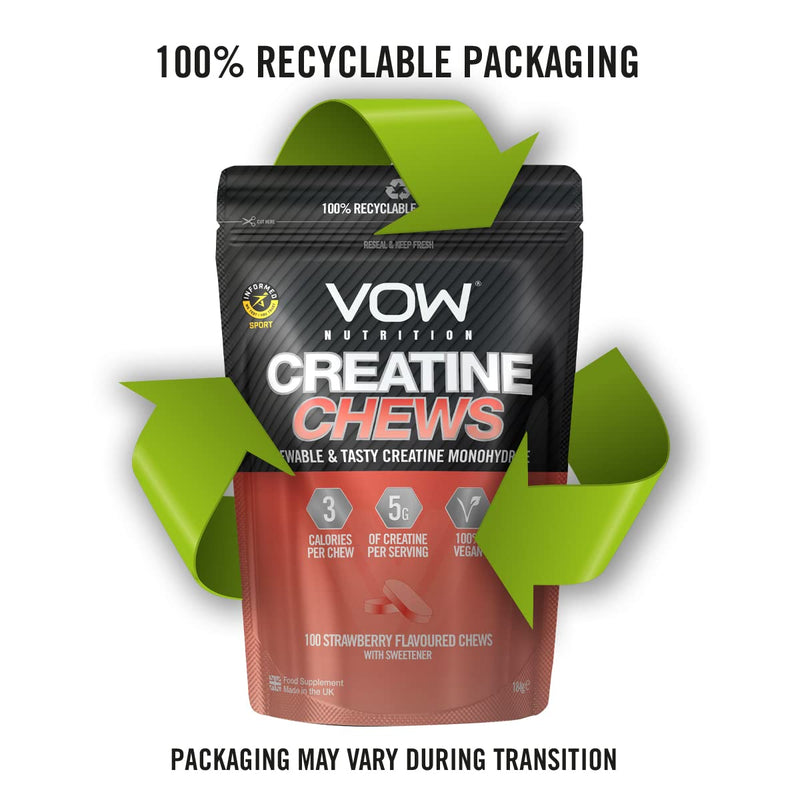 [Australia] - VOW Nutrition Creatine Chews,100 Strawberry Flavoured Chews, Creatine Monohydrate, Convenient & Tasty Chewable Creatine Informed Sports Approved (Strawberry) 